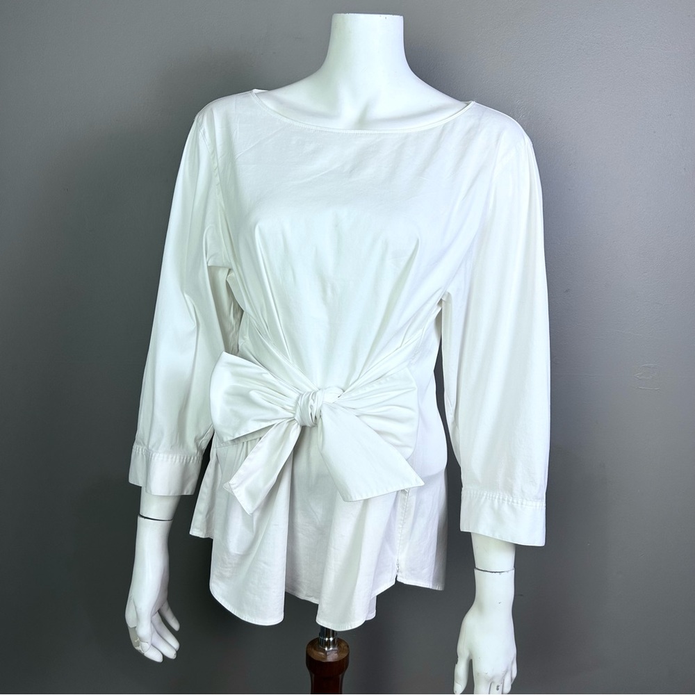 Lafayette‎ 158 white shirt blouse size 14 tie waist poplin cotton minimalist